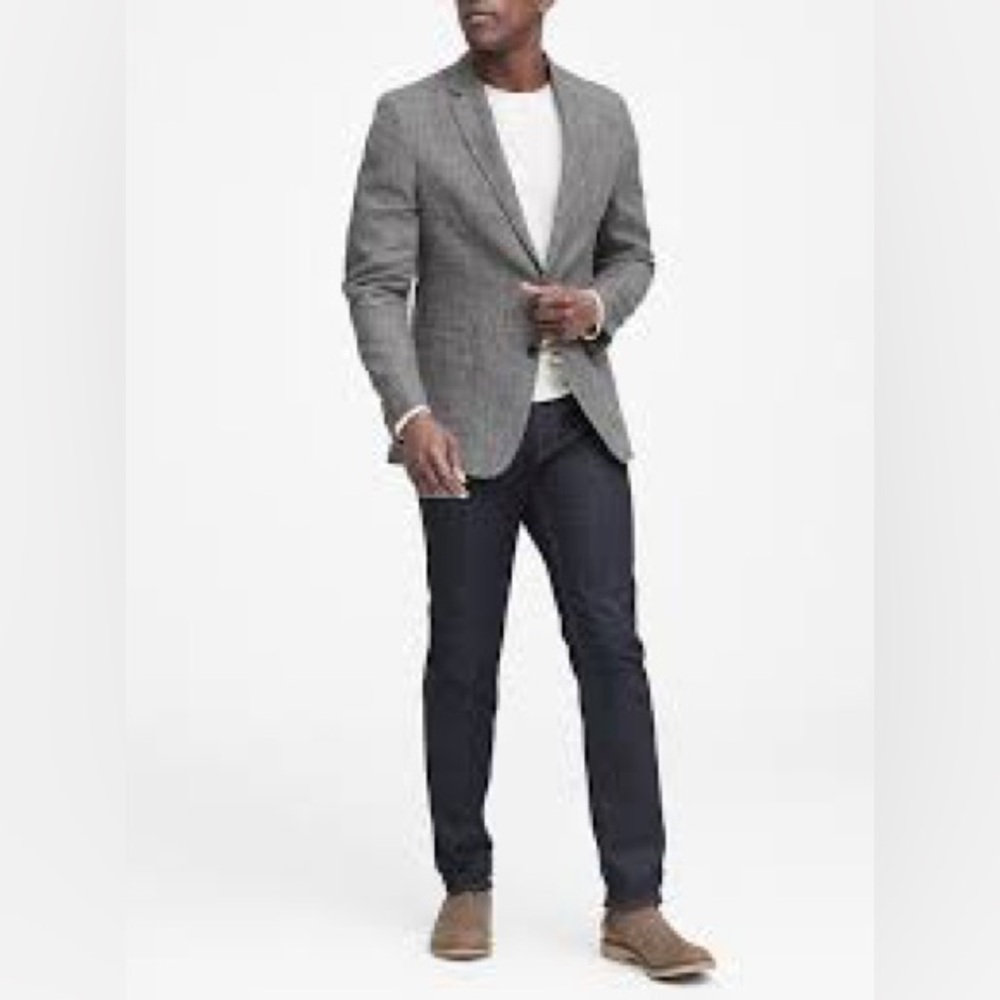 Banana Republic Slim Fit Linen Suit Jacket in Distressed Grey Sz44R NWT